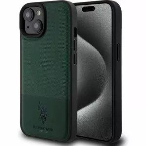 Кожаный чехол с сетчатым рисунком U.S. Polo для iPhone 15 — зелёный