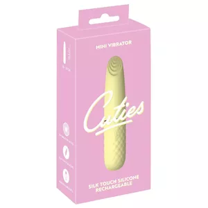 Mini vibrator Cuties Silicone Yellow — rechargeable silicone, 10.5 cm total, 5.8 cm insertion, Ø 2.1 cm, 10 modes
