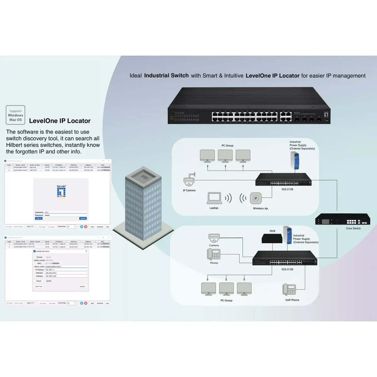 Pārvaldāms slēdzis LevelOne Hilbert 28-Port Industrial Gigabit Smart Lite Photo 4