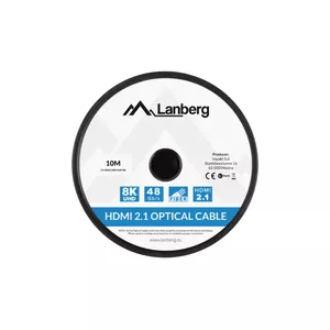 HDMI cable LANBERG CA-HDMI-30FB-0100-BK 10 m, HDMI Type A 2.1, 48 Gbit/s, 144 Hz, HDR, ARC, Ethernet