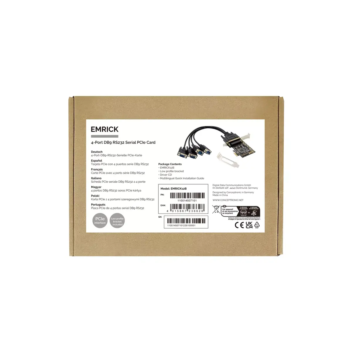 4-Port DB9 RS232 Serial PCIe Card Conceptronic EMRICK12B Photo 3