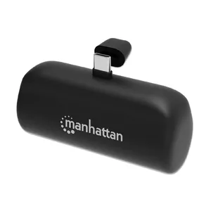 Power bank MANHATTAN 5000 mAh with integrated USB-C plug, 20W output, kickstand, black