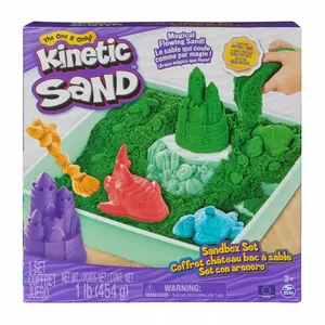 Детский набор кинетического песка Spinmaster 6067479 — 1 lb зелёный песок, контейнер для песочницы, 4 формочки и инструмента