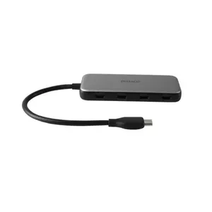 USB Type-C hubs DELTACO USBC-HUB204 — 4 porti, 5 Gbit/s, PD līdz 100 W, pelēks