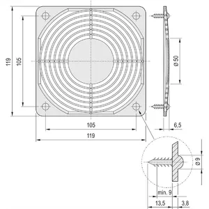 Fan guard snap-in type SCHROFF 60225052 — metal snap-in protective grille for cooling fans