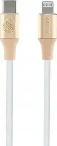 Кабель USB-C — Lightning GUESS GUCLLALRGDD 1.5 м быстрая зарядка, светло-золотой с тиснёным логотипом