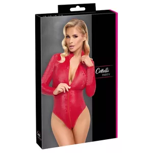 Cottelli Collection Red Snakeskin Long-Sleeve Body with 3-Way Zip, Polyamide/Spandex (26444443041)