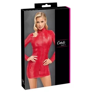 Платье cottelli collection 27188203041 красное, размер L, под змеиную кожу, длинные рукава, молния спереди, 90% полиамид 10% спандекс