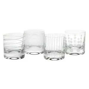 Crystal whiskey glasses MIKASA GB40SW910-415 set of 4, 377 ml each, engraved decorative patterns