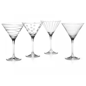 Crystal martini glasses MIKASA Cheers 290 ml — set of 4, engraved decorative stemware