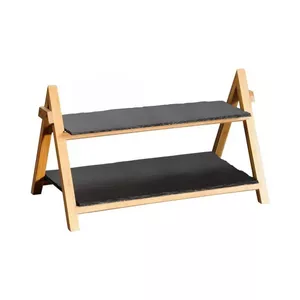 Tiered stand KESPER 38118 rectangular black wood 430x240x270 mm, bamboo frame, slate plates