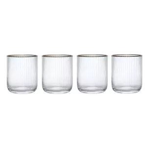 Crystal stemware set MIKASA Sorrento 400 ml — 4 pieces, ribbed surface with gold rim