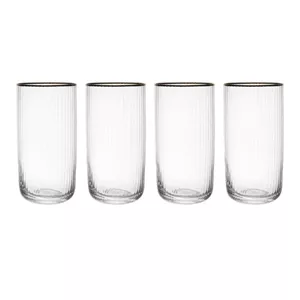 High Glasses set of 4 MIKASA SORRENTO 510 ml crystal, lead-free, ribbed surface with gold rim