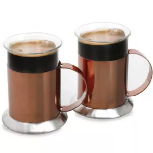 Coffee mug set La Cafetiere GB40LCGLS2PCCOP — 2×300 ml borosilicate glass with copper-coloured stainless steel frame