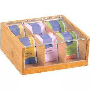 Tējas kaste KESPER 58903 no bambusa ar 6 nodalījumiem un akrila vāku, 220×210×95 mm
