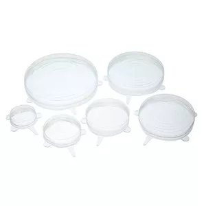 Набор растягивающихся силиконовых крышек для еды KitchenCraft GB40KCSILLID6PC, 6 шт., LFGB силикон, белые, до 20.5 см