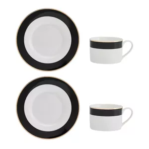 Porcelain tea set MIKASA Luxe Deco – cup 200 ml with saucer, gold-trimmed black-and-white pattern