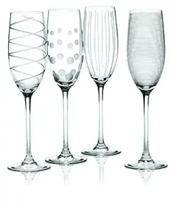 Stemmed champagne glasses MIKASA GB405159318 set of 4, 250 ml flute, engraved decorative patterns