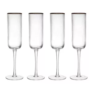 Champagne glasses MIKASA Sorrento set of 4 crystal 200 ml, ribbed surface with gold rim, lead-free, made in Europe
