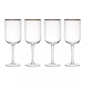 Crystal Wine Glasses MIKASA Sorrento 400 ml — Set of 4, lead-free, high-clarity, ribbed surface with gold rim