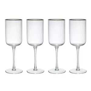 Crystal wine glasses MIKASA Sorrento set of 4 — 450 ml capacity, ribbed surface with gold rim, lead-free crystal