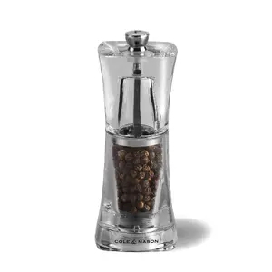 Salt or pepper mill Cole and Mason GB02H37401P transparent acrylic container, clear body, precision grind