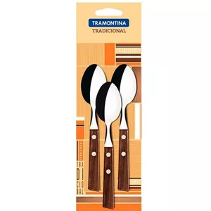 Serving spoon set Tramontina BR0122203/300 — 3-piece stainless steel tablespoons with natural wood handles