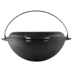 Cast-iron Tourism Pot BRIZOLL LA1154BC-KA08-2 36 cm, 8 L, hemispherical bottom with handle and lid-pan