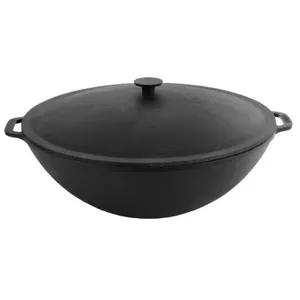Wok pan BRIZOLL LA1154BC-W36-1 36 cm cast iron with lid and two handles — for fire and barbecue