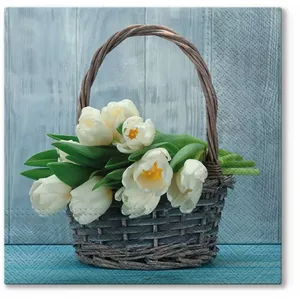 Paper napkins Paw Decor Collection PL11TL700800 — Tulips in the Basket, 33×33 cm, single-ply