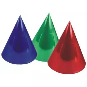 Party cone hats Papstar DE1819462, set of 6 metallic fasteners, 16 cm height, assorted colours