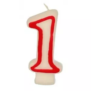 Papstar Birthday candles 7.3 cm white "1" with red edge