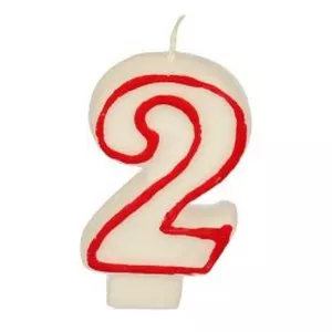 Papstar Birthday candles 7.3 cm white "2" with red edge