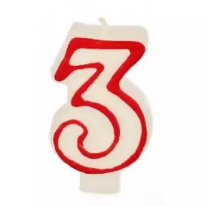 Papstar Birthday candles 7.3 cm white "3" with red edge