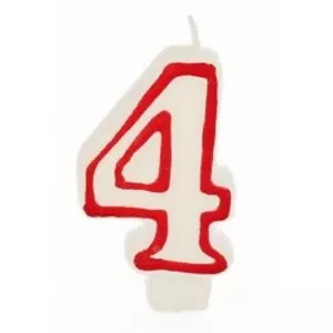 Papstar Birthday candles 7.3 cm white "4" with red edge