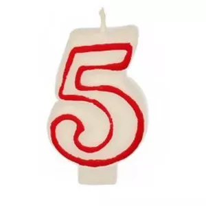 Papstar Birthday candles 7.3 cm white "5" with red edge