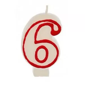 Papstar Birthday candles 7.3 cm white "6" with red edge