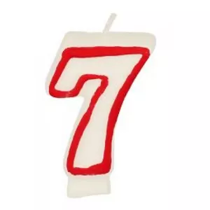 Birthday candle Papstar numeral '7' white 7.3 cm with red edge