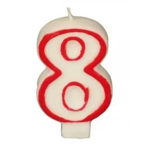 Birthday candle Papstar '8' 7.3 cm white with red edge – numeral shaped birthday candle