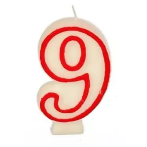 Papstar Birthday candles 7.3 cm white "9" with red edge