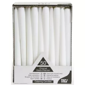 Vaska svece Papstar cilindra 25 cm augstums, Ø 2,2 cm, balta — 50 gab.