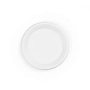 Vienreizlietojamās šķīvji Mixpack EE71P011 — 17,8 cm balti no pārstrādātas cukurniedru šķiedras, 50 gab.