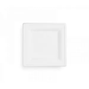 Vienreizlietojamās kvadrātveida šķīvji Mixpack 20x20 cm 50 gab. — pārstrādāta cukurniedru šķiedra, balti