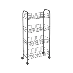 Metaltex LAVA Ascona 4-уровневый стеллаж на колесах 41×23×84 см, черная нержавеющая сталь, 4 корзины