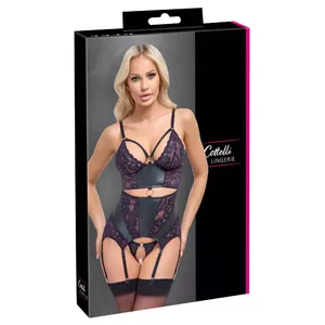 Комплект белья Cottelli Collection XL Purple — баск с бесшовной стринг-отверстием, регулируемый бюст и 6 чулкодержателей, размер XL