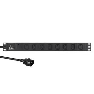 Lanview LVR-2MC14-SPD-C13X8 pamata strāvas sadales bloks ar 8 C13 kontaktligzdām, 1U statīva izmērs, 230V, 13A, 3m kabelis