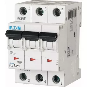 Автоматический выключатель Eaton PL6-D32/3, 3-полюсный, характеристика D, 32А, 6кА