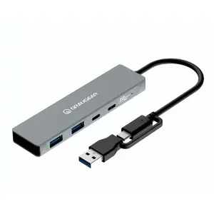 USB-хаб GrauGear G-HUB2C2A-10G — 4 порта USB 3.2 Gen 1 (2x Type-C, 2x Type-A), 10 Гбит/с, 100 Вт, алюминий, серый