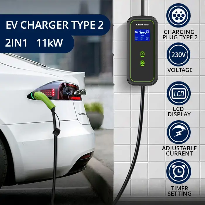 Qoltec Type 2 EV uzlādes kabelis 11 kW 5 m Photo 2