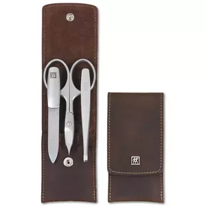 Zwilling Twinox ceļojumu komplekts - brūns ādas futrālis, 3 daļas - brūns